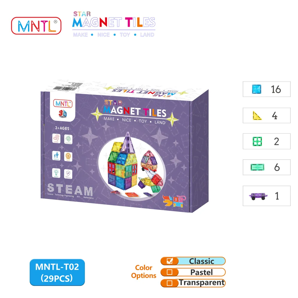 Pibi MNTL 29 Pieces Star Magnet Tile Toy Set (Classic) Age- 3 Years & Above