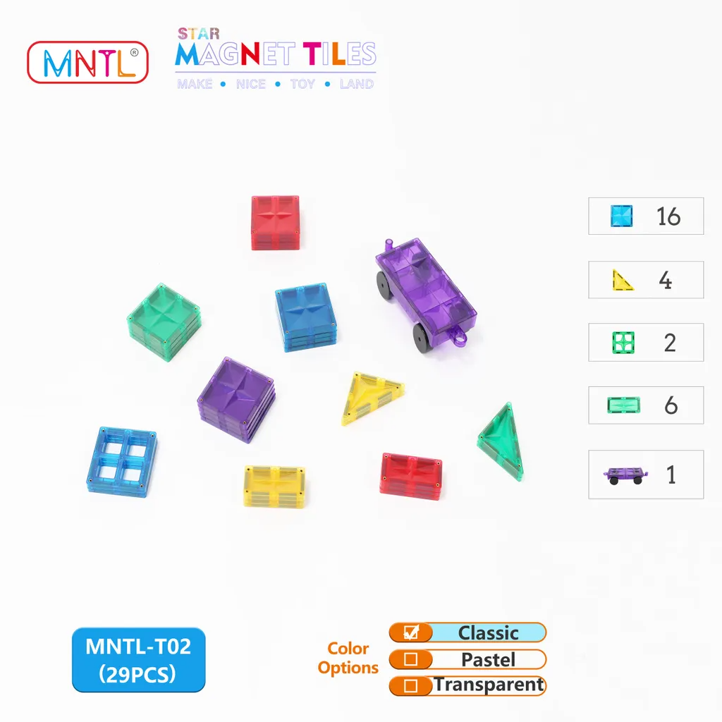 Pibi MNTL 29 Pieces Star Magnet Tile Toy Set (Classic) Age- 3 Years & Above