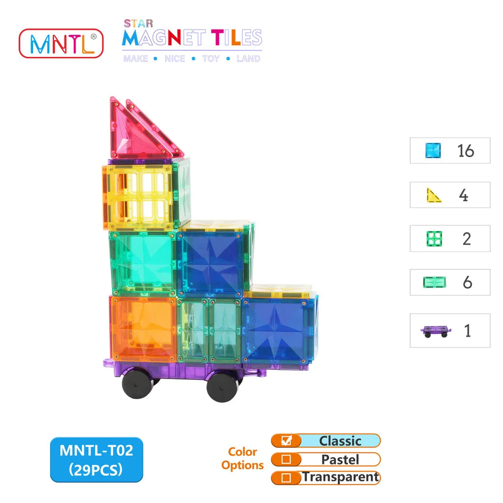Pibi MNTL 29 Pieces Star Magnet Tile Toy Set (Classic) Age- 3 Years & Above
