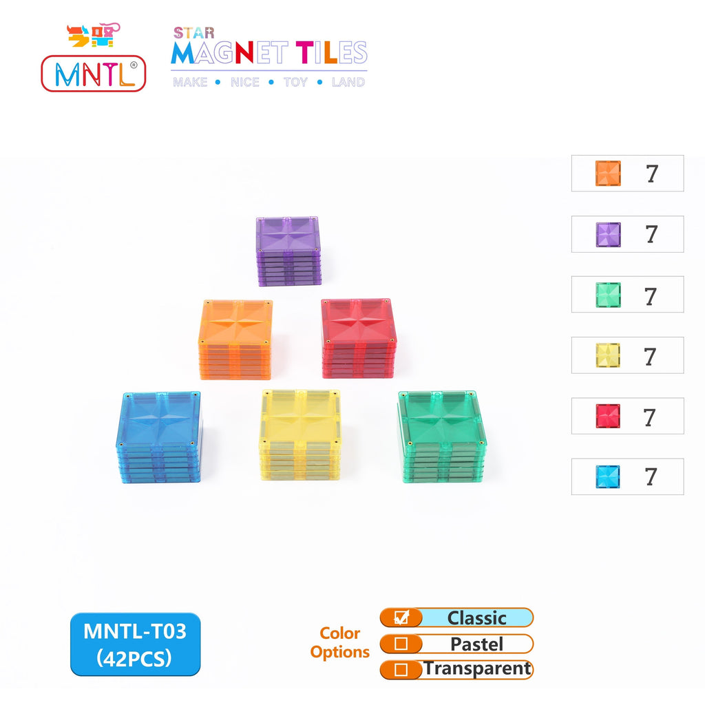 Pibi MNTL 42 Pieces Star Magnet Tile Toy Set (Classic) Age- 3 Years & Above