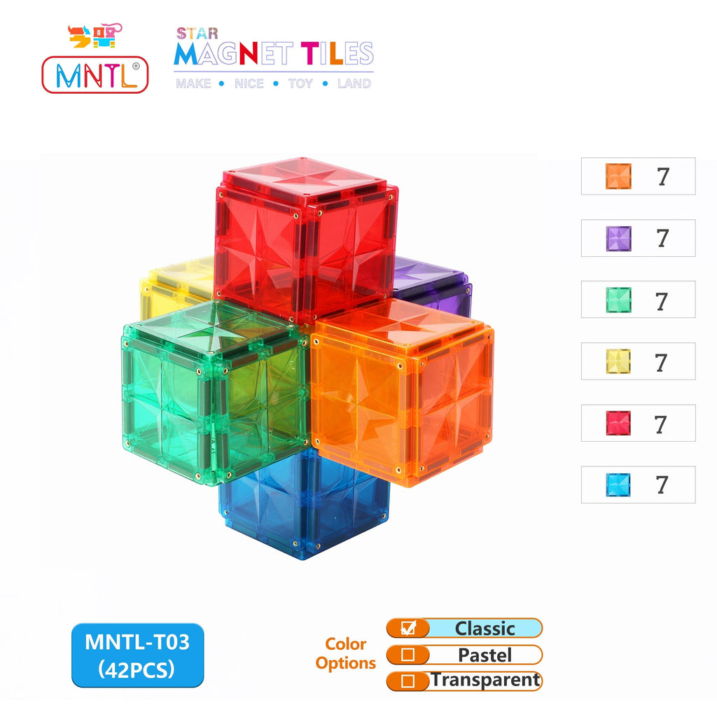 Pibi MNTL 42 Pieces Star Magnet Tile Toy Set (Classic) Age- 3 Years & Above