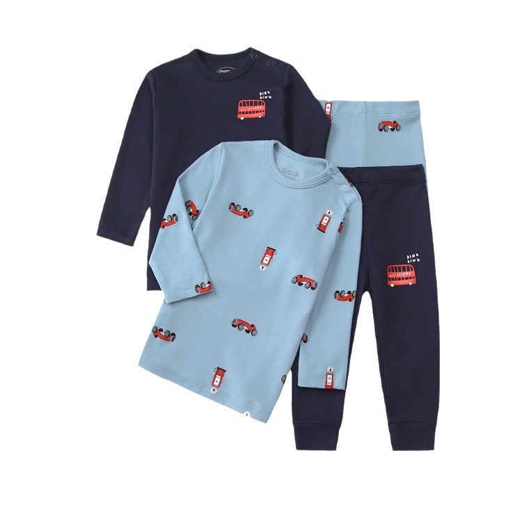 Mamas & Papas Baby Boy Car Printed 4-Piece Snug Fit Cotton Pjs Light Blue/Dark Blue