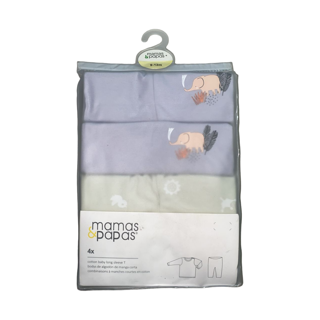Mamas & Papas Baby Boy Elephants Printed 4-Piece Snug Fit Cotton Pjs Light Blue/Grey