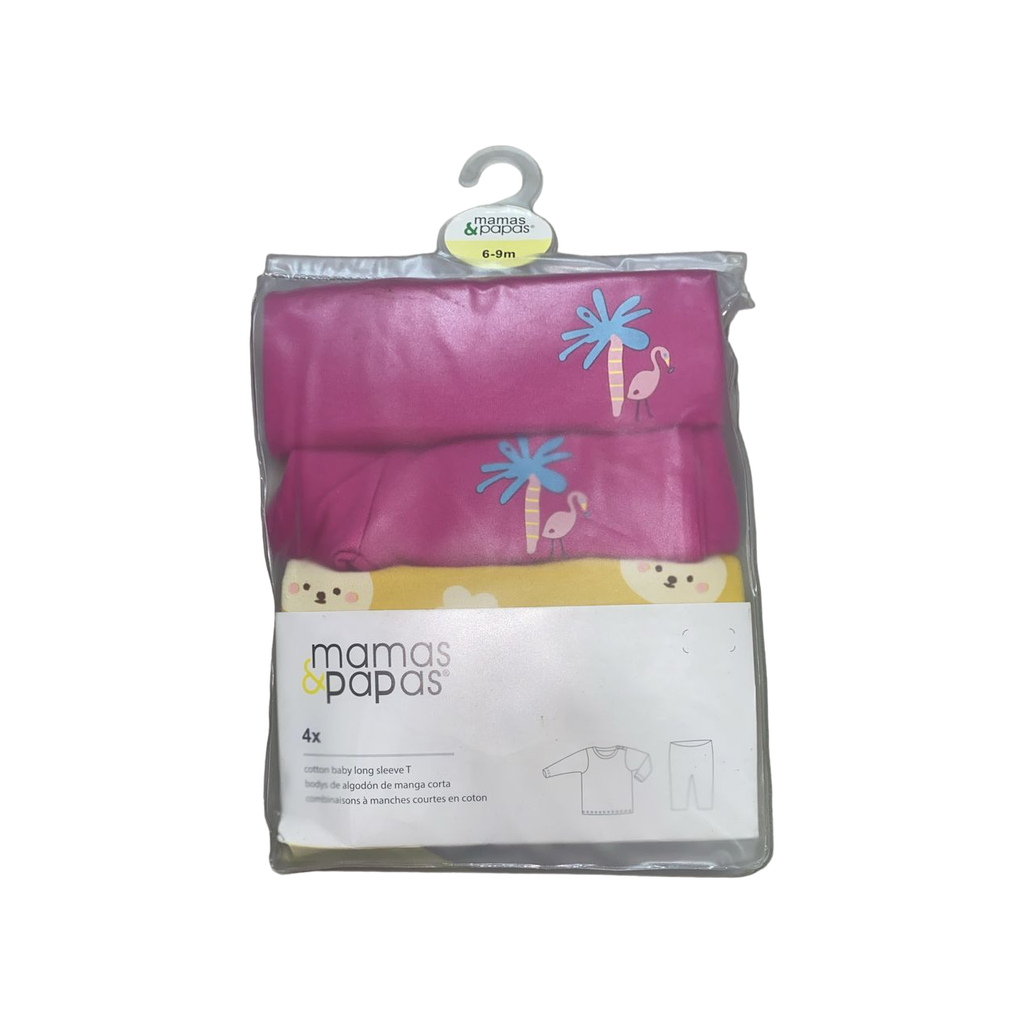 Mamas & Papas Baby Girl Flamingo & Bunny Printed 4-Piece Snug Fit Cotton Pjs Pink/Yellow