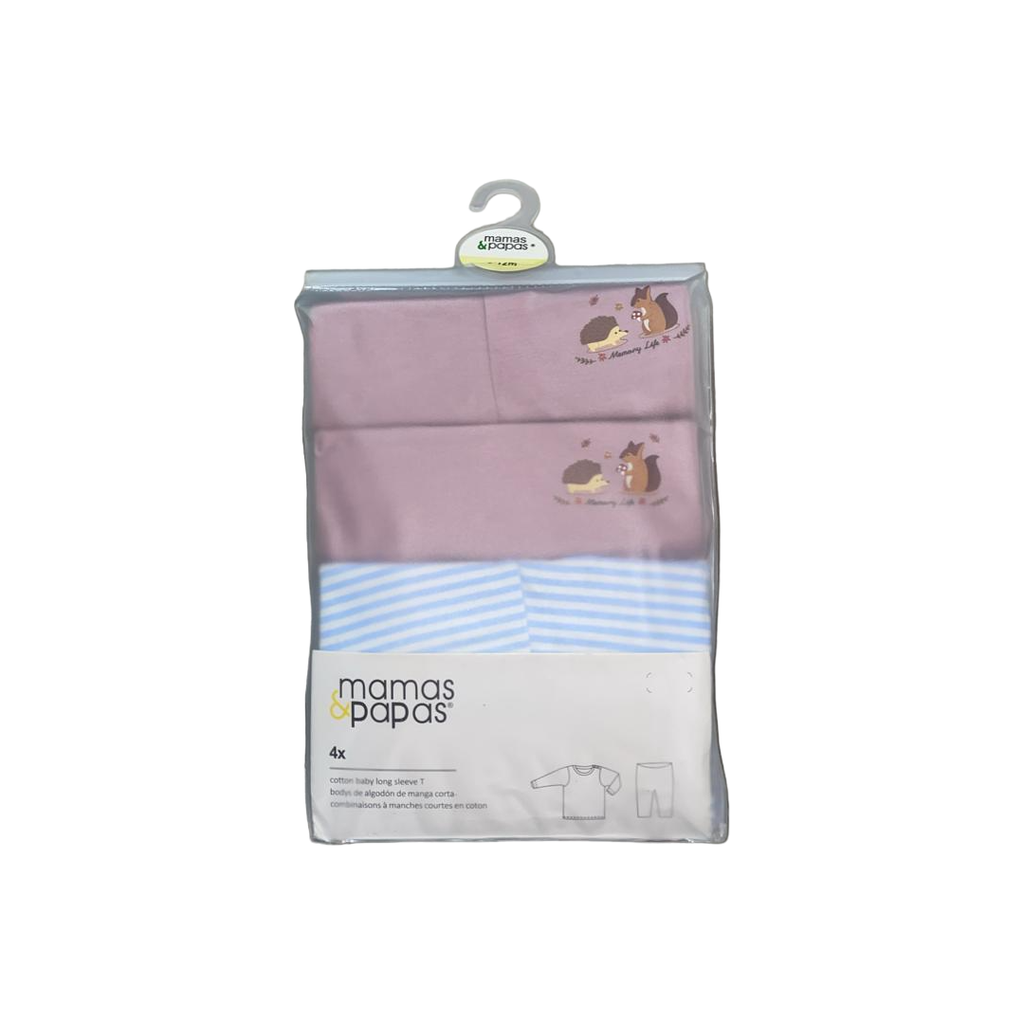 Mamas & Papas Baby Squirrel & Striped 4-Piece Snug Fit Cotton Pjs Pink/Blue Striped