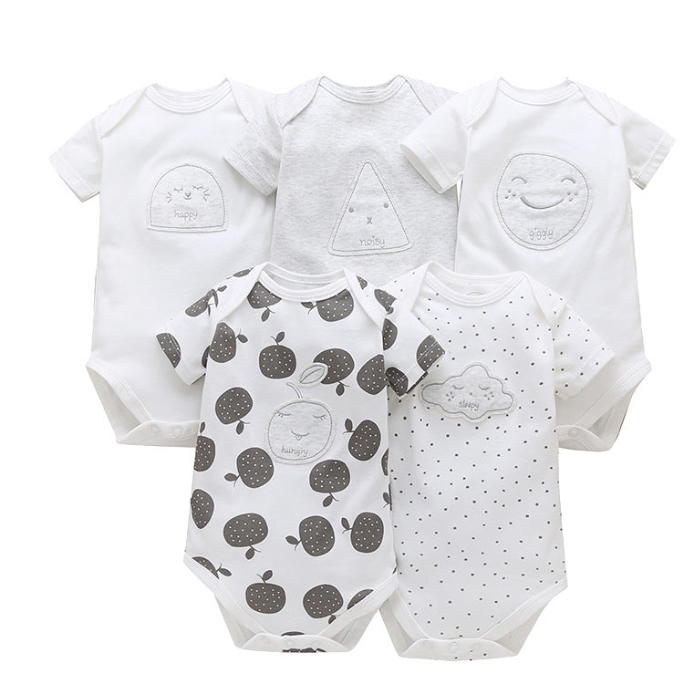 Mamas & Papas Infant 5-Piece Cute Stamped Short Sleeve Bodysuits White WD019