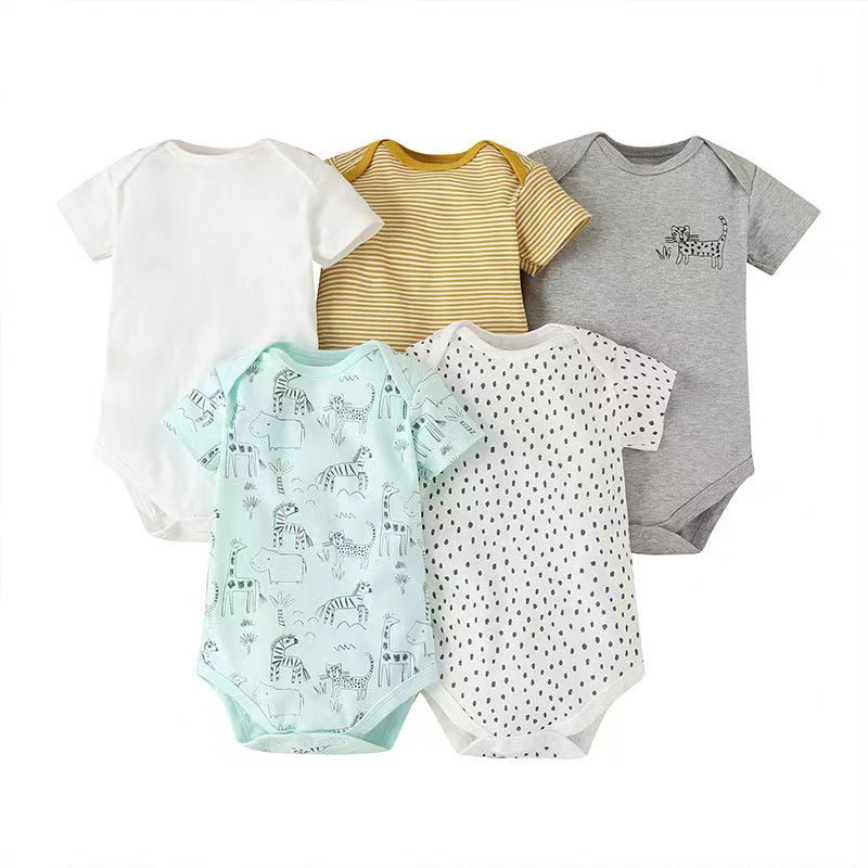Mamas & Papas Infant Boys 5-Piece Cute Printed & Striped Short Sleeve Bodysuits Multicolor WD025