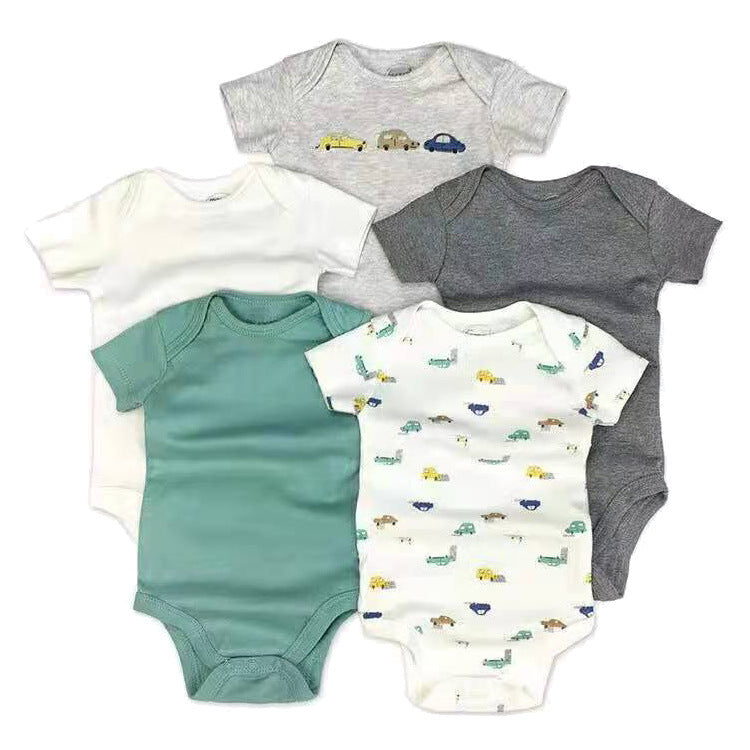 Mamas & Papas Infant Boys Cars Printed 5-Piece Short Sleeve Bodysuits Multicolor WD017