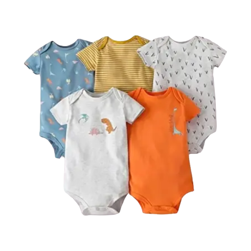 Mamas & Papas Infant Boys Dinosaur Printed 5-Piece Short Sleeve Bodysuits Multicolor WD014