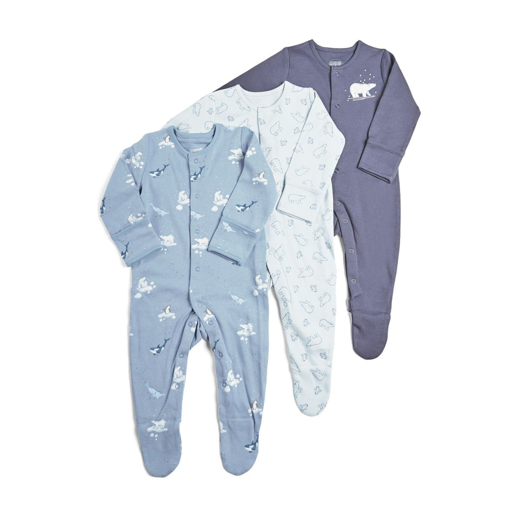 Mamas & Papas Infants Polar Bear Sleepsuits/Onesie Set of 3 WD71 Grey
