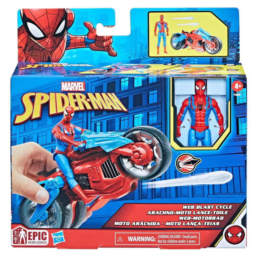 Marvel Spider Man Epic Hero Series Web Blast Cycle and Action Figure Red Blue Age 4 Years Above Peekaboo