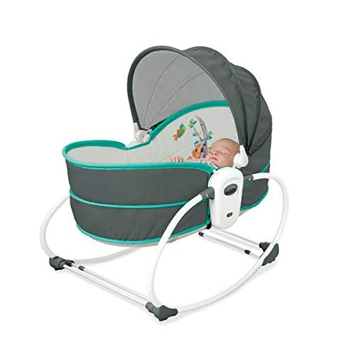 Mastela 5 in 1 Rocker Napper Bounce Bassinet 6037 Grey with Teal Age Newborn Above Peekaboo