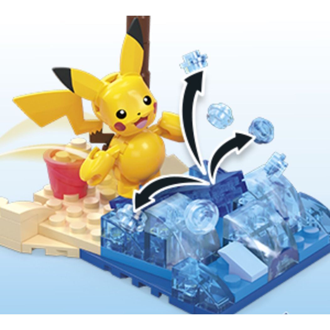 Mega Bloks Construx PokA mon Pikachu s Beach Splash Building Toy Kit 79 Pieces Multicolor Age 6 Years Above Peekaboo