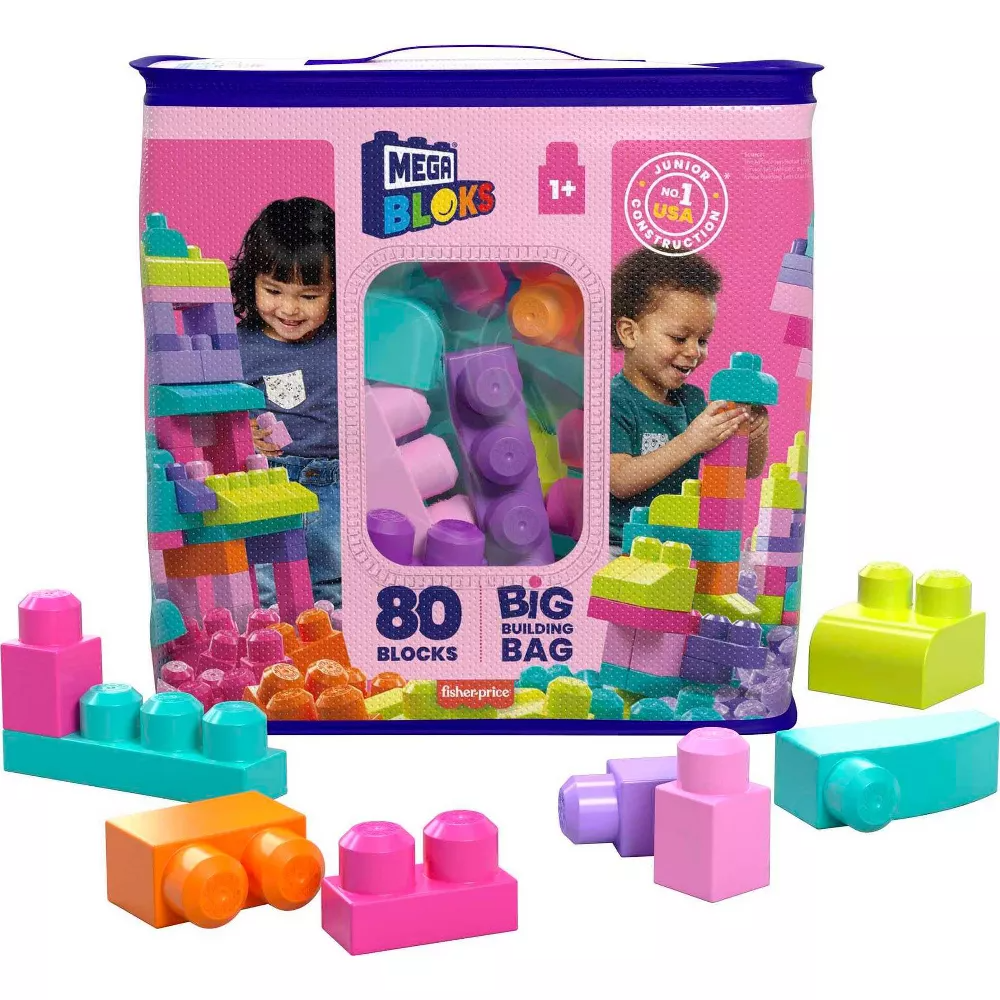 Mega Bloks First Builders Big Building Bag 80 Pieces Pink Age 12 Months Above Peekaboo