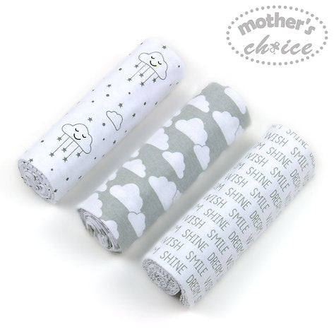 Motherschoice 3-Piece Baby Cotton Swaddle Flannel Receivers Box Set IT3535 Grey/White 