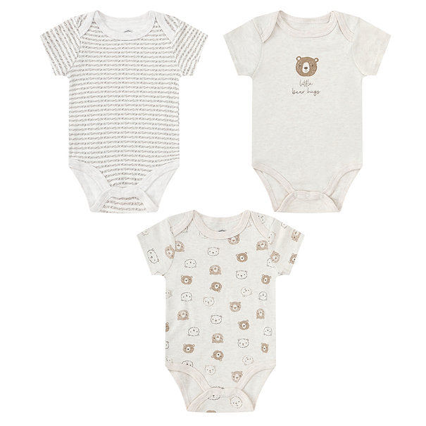 Motherschoice 3-Piece Teddy Bear Supersoft Short Sleeve Bodysuit White IT5630