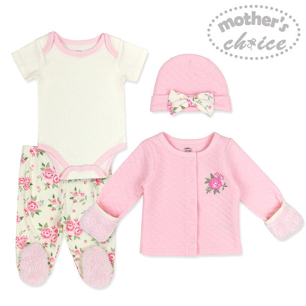 Motherschoice 4-Piece Winter Layette Set White/Pink IT3377