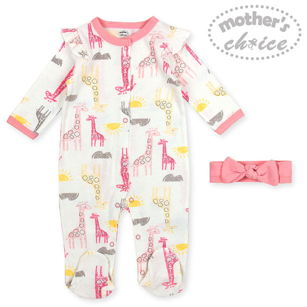 Motherschoice Baby Girls Footed Pyjama/ Romper with Headband IT3580