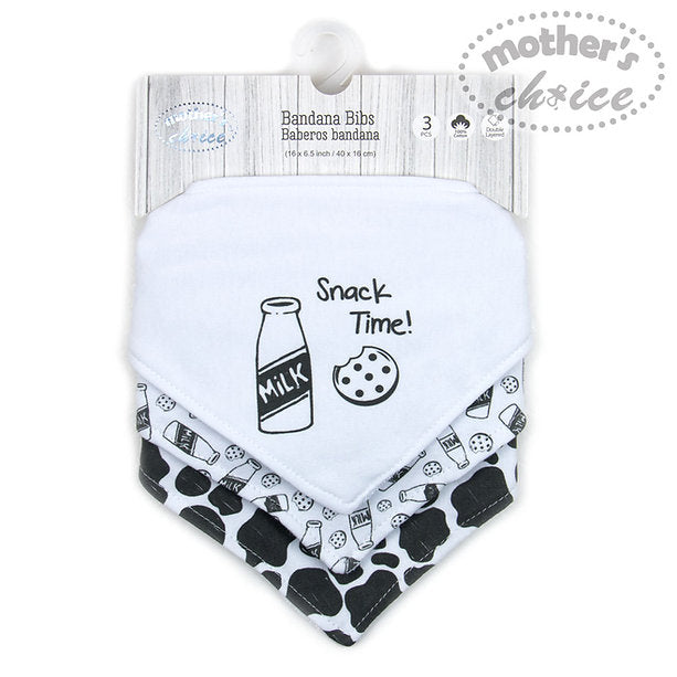 Motherschoice Baby Milk Bottles 3-Pack Bandana Bibs (Snack Time)White/Black IT3494 Age- 3 Months to 24 Months