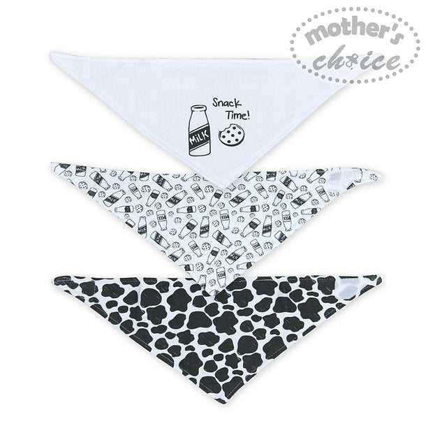 Motherschoice Baby Milk Bottles 3-Pack Bandana Bibs (Snack Time)White/Black IT3494 Age- 3 Months to 24 Months