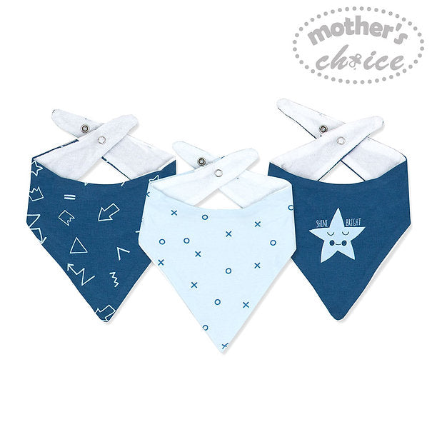 Motherschoice Baby Printed 3-Pack Bandana Bibs Blue/White IT2755 Age- 3 Months to 24 Months 