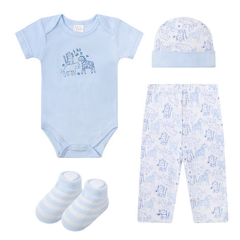 Motherschoice Infant Boys Jungle Themed 4-pc Boxed Gift Set White/Blue IT5095