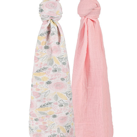 Motherschoice Infant Girls Floral Themed 2 Pack Muslin Receiver Pink/White ( 101 cm x 91 cm ) IT4875