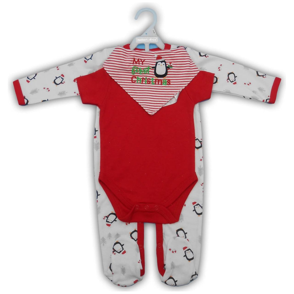 Motherschoice My First Christmas 3-Piece Baby Gift Set (1 Sleepsuit+1 Bodysuit+ 1 Bandana Bib) IT2208