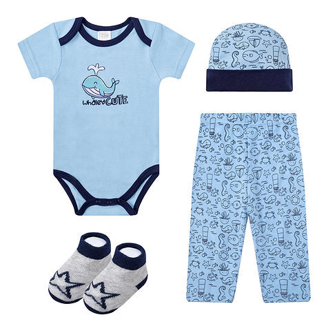 Motherschoice Newborn Boys 4-Piece Whaley Cute Boxed Gift Set Blue IT5097