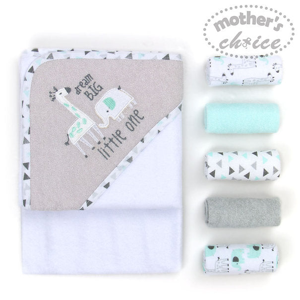 Motherschoice Unicorn Hooded Towel with 5 Face Cloths Blue/Multicolor  IT4741  Age- Newborn to 4 Years 