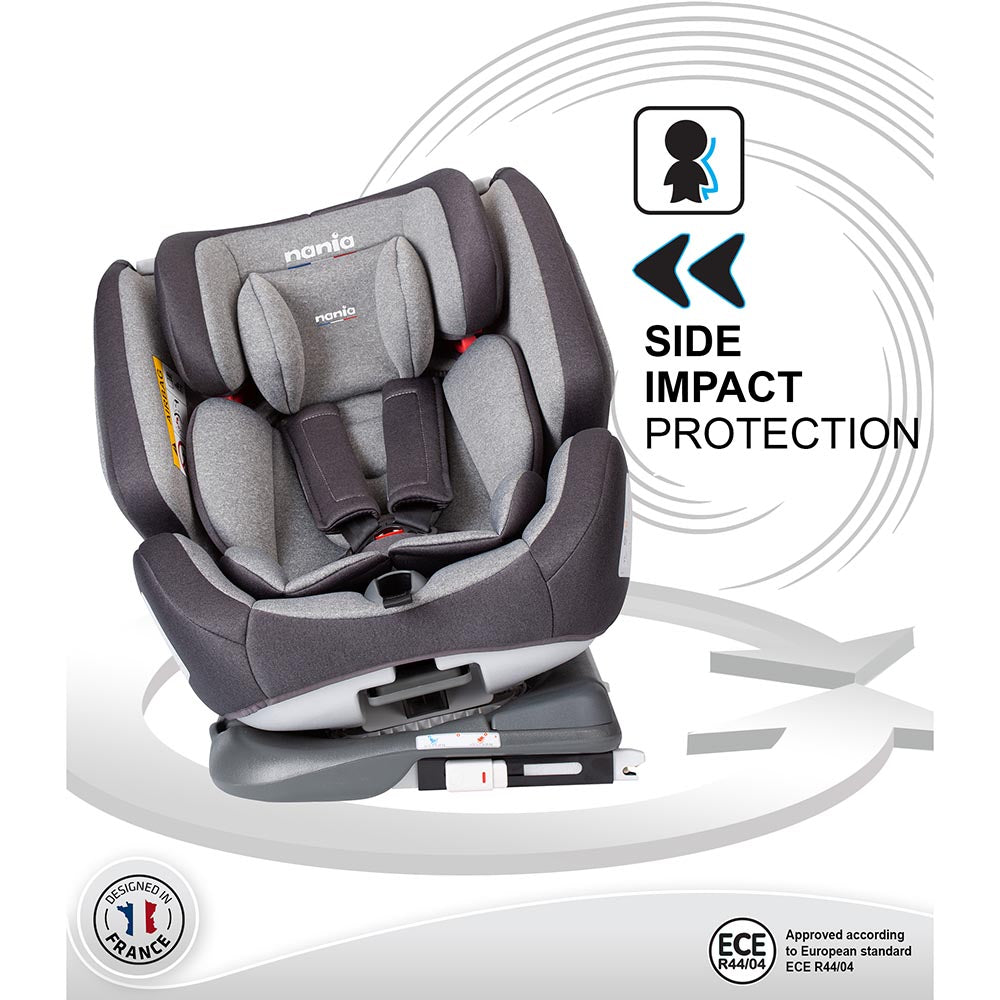 Nania One 360Â° Rotation Convertible Car Seat Grey Melange for Group Newborn+/1/2/3 Age-Newborn to 12 Years (Holds upto 36 Kgs)