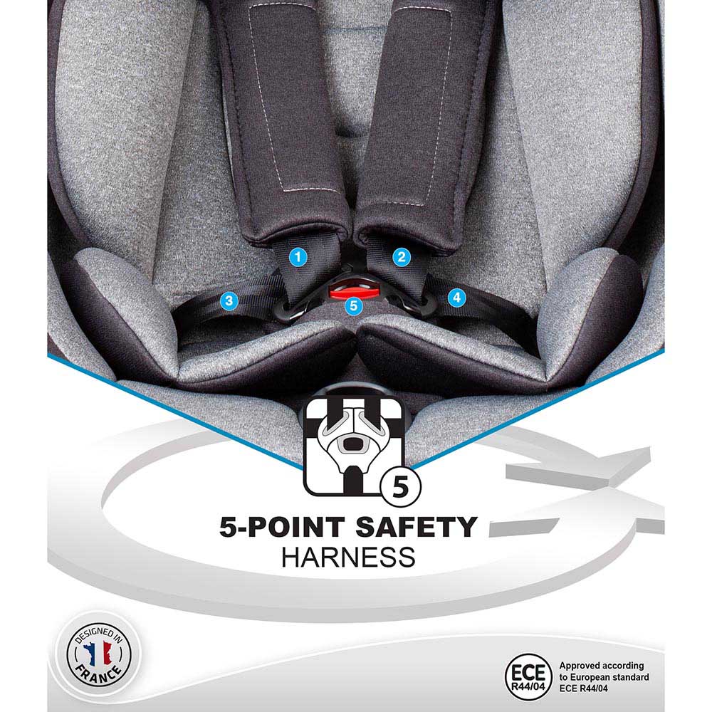 Nania One 360Â° Rotation Convertible Car Seat Grey Melange for Group Newborn+/1/2/3 Age-Newborn to 12 Years (Holds upto 36 Kgs)