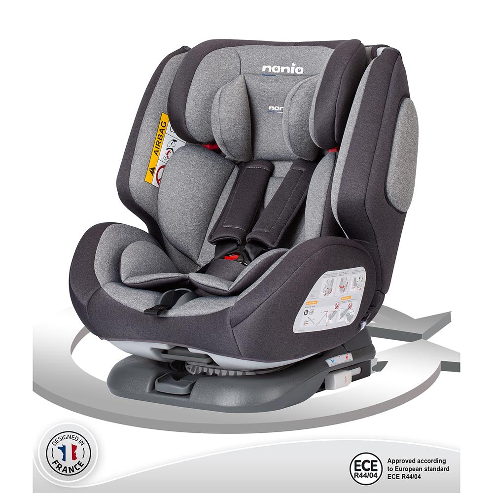 Nania One 360Â° Rotation Convertible Car Seat Grey Melange for Group Newborn+/1/2/3 Age-Newborn to 12 Years (Holds upto 36 Kgs)