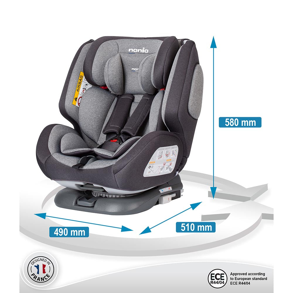 Nania One 360Â° Rotation Convertible Car Seat Grey Melange for Group Newborn+/1/2/3 Age-Newborn to 12 Years (Holds upto 36 Kgs)