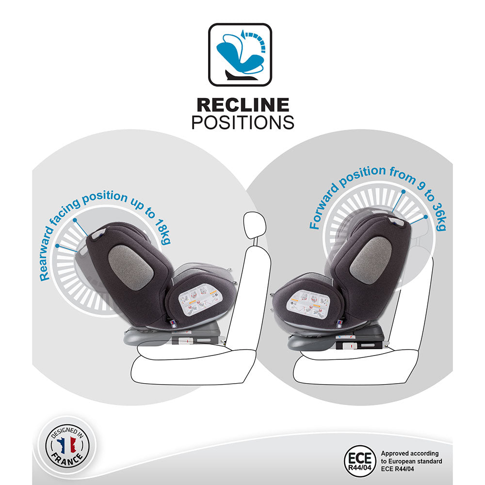 Nania One 360Â° Rotation Convertible Car Seat Grey Melange for Group Newborn+/1/2/3 Age-Newborn to 12 Years (Holds upto 36 Kgs)