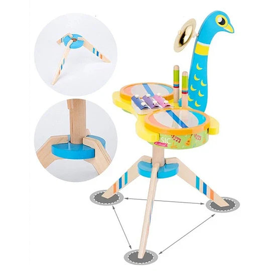 Peacock Design Wooden Drum Set (HK1452) Age- 3 Years & Above