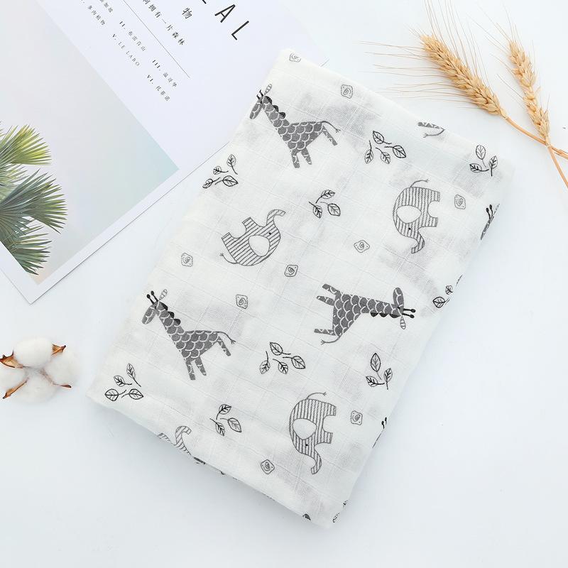 Peekaboo Giraffe & Elephant Printed Baby Muslin Swaddle Blanket 120 x 120 cm White/Grey Age- Newborn & Above