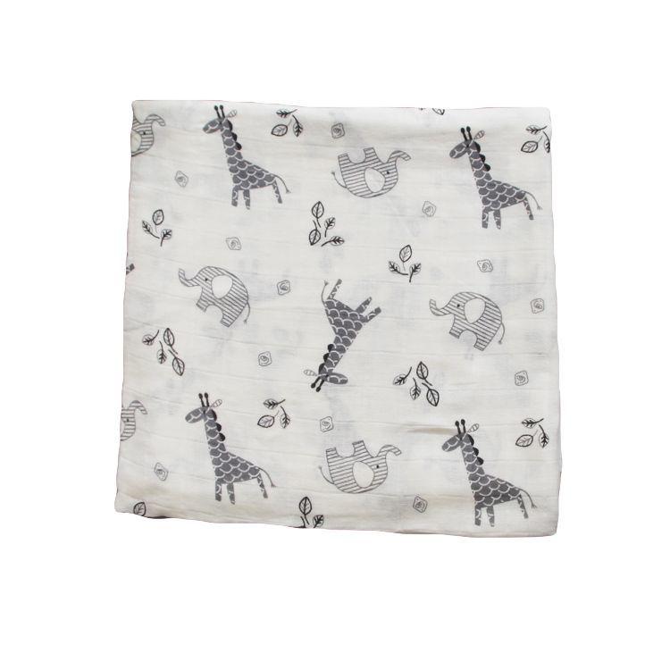 Peekaboo Giraffe & Elephant Printed Baby Muslin Swaddle Blanket 120 x 120 cm White/Grey Age- Newborn & Above