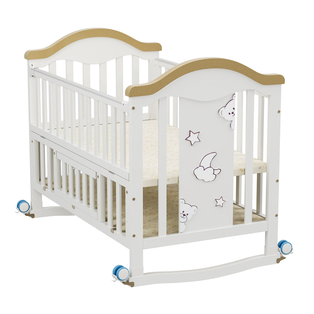 Pibi 3 in 1 Rocking Cot Cum Junior Bed White/Natural WBB598 Age- Newborn to 5 Years