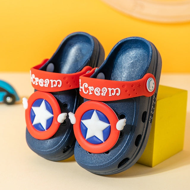 Pibi Cute Kids Star Sticker Clogs Light Navy Blue/Red