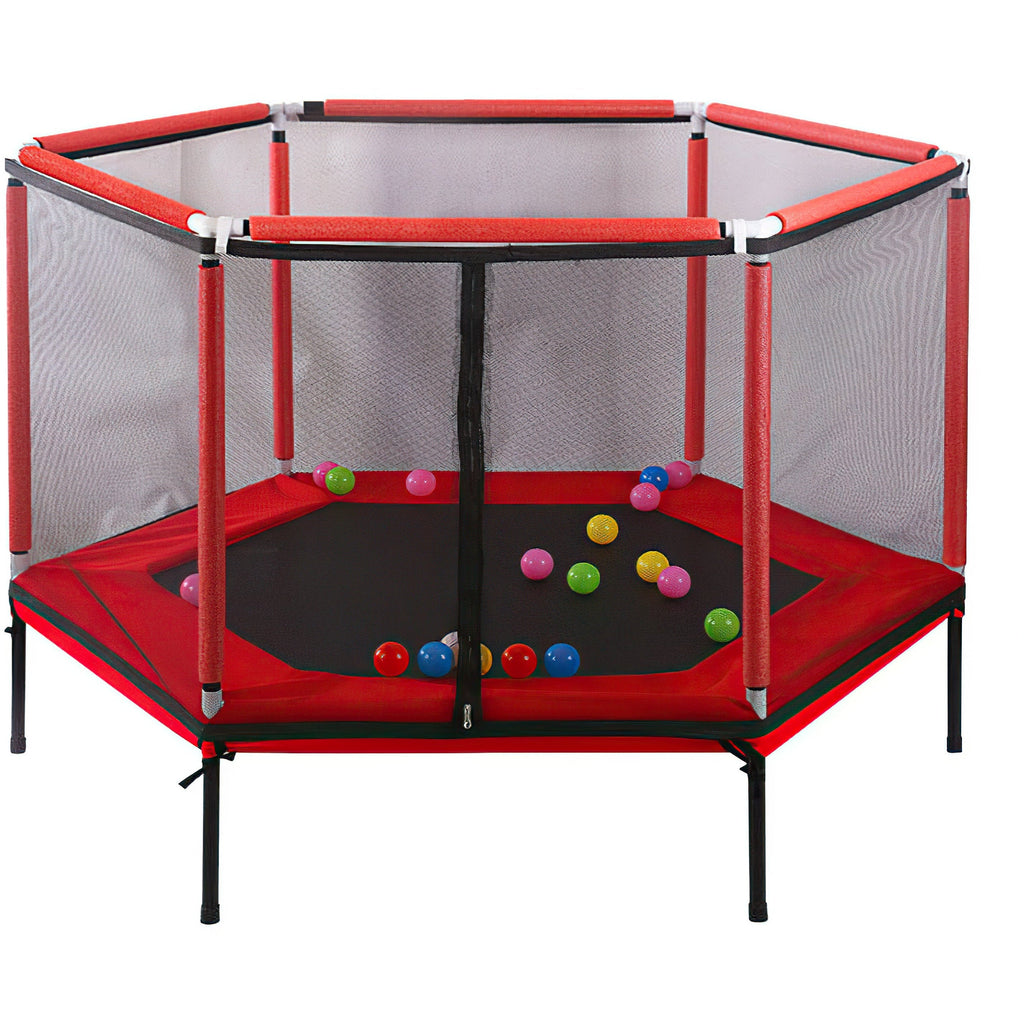 Pibi Hexagonal Jump & Bounce Trampoline 55 Inch/ 4.5 Feet Red/Black Age- 3 Years & Above
