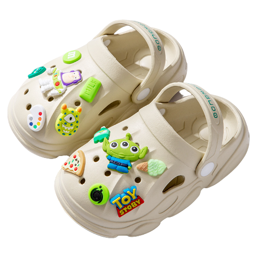 Pibi Kids Cute Toy World Themed Clogs with Stickers Beige Cream