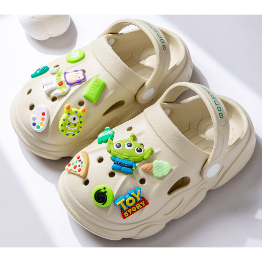 Pibi Kids Cute Toy World Themed Clogs with Stickers Beige Cream