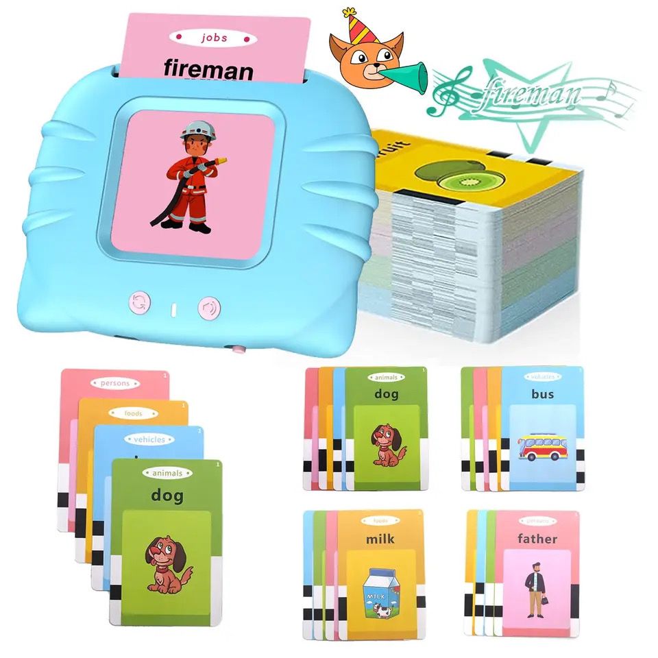 Pibi Talking Flash Cards with 112 Sight Words+USB Cable Montessori & Interactive Toddler Toys Blue Age- 12 Months & Above