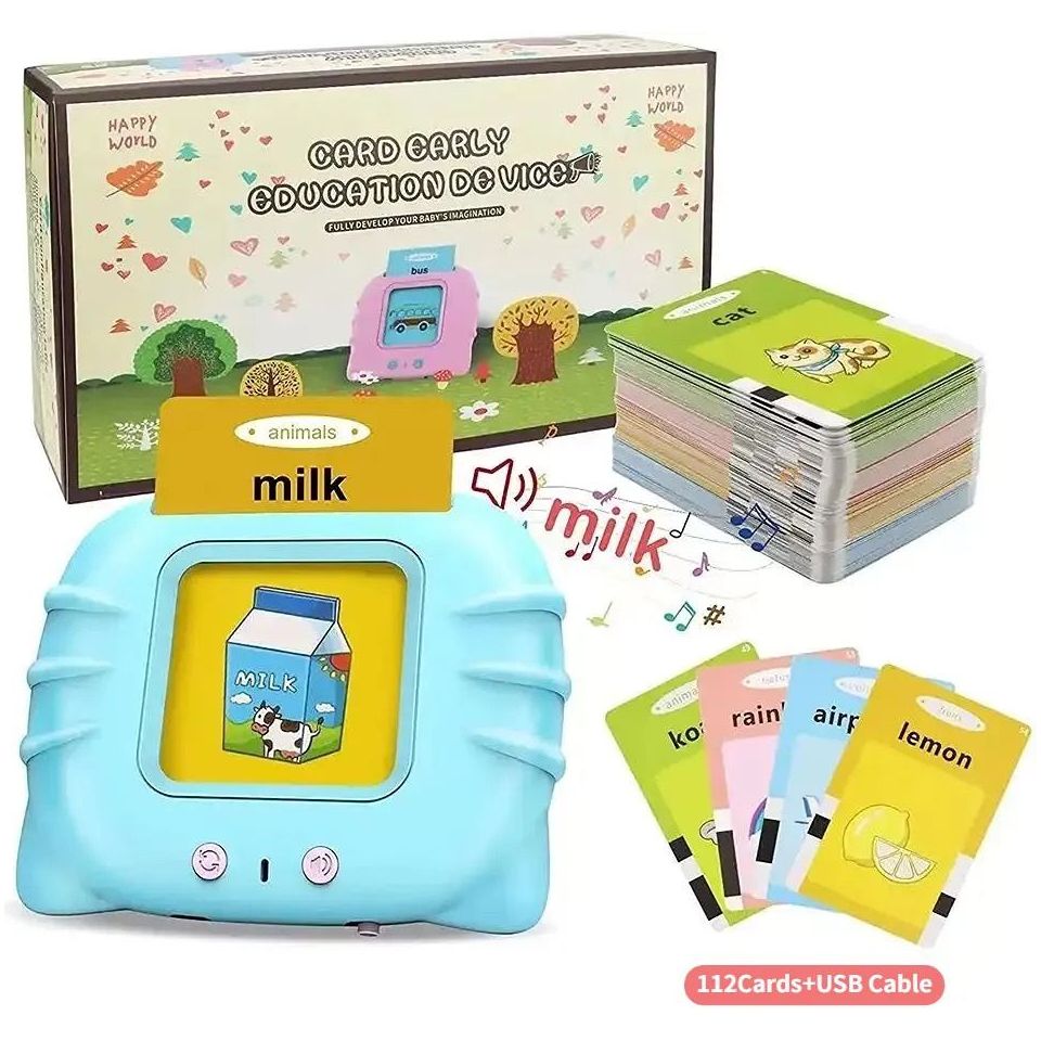 Pibi Talking Flash Cards with 112 Sight Words+USB Cable Montessori & Interactive Toddler Toys Blue Age- 12 Months & Above