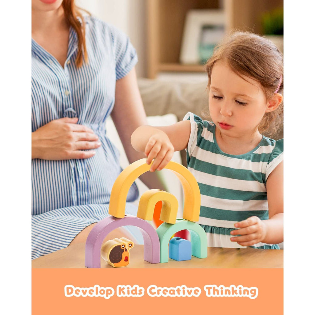 Toddlers 2-in-1 Wooden Snail Pull Along Toy with Rainbow Stacker (HKC1013)  Age- 18 Months & Above