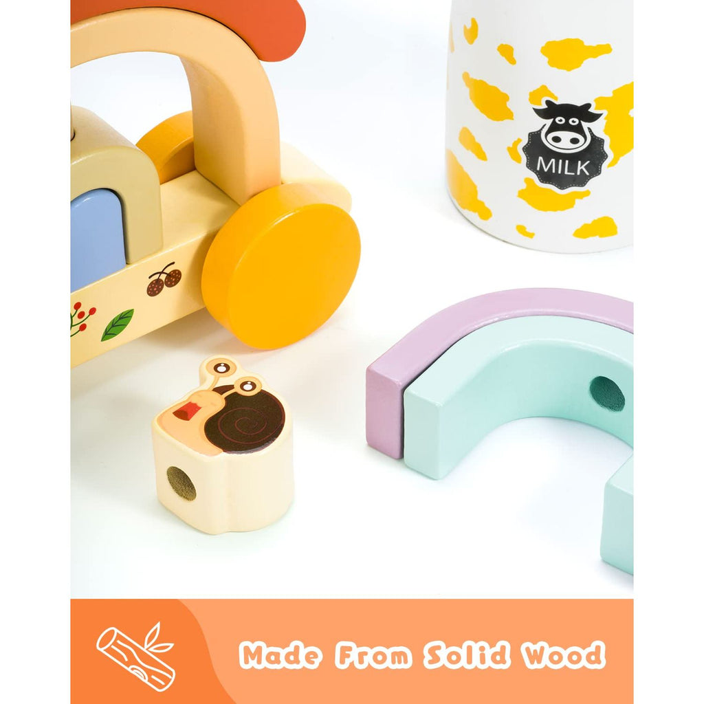 Toddlers 2-in-1 Wooden Snail Pull Along Toy with Rainbow Stacker (HKC1013)  Age- 18 Months & Above