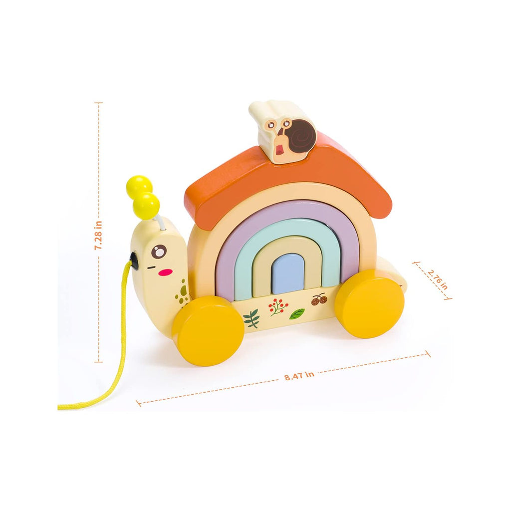 Toddlers 2-in-1 Wooden Snail Pull Along Toy with Rainbow Stacker (HKC1013)  Age- 18 Months & Above