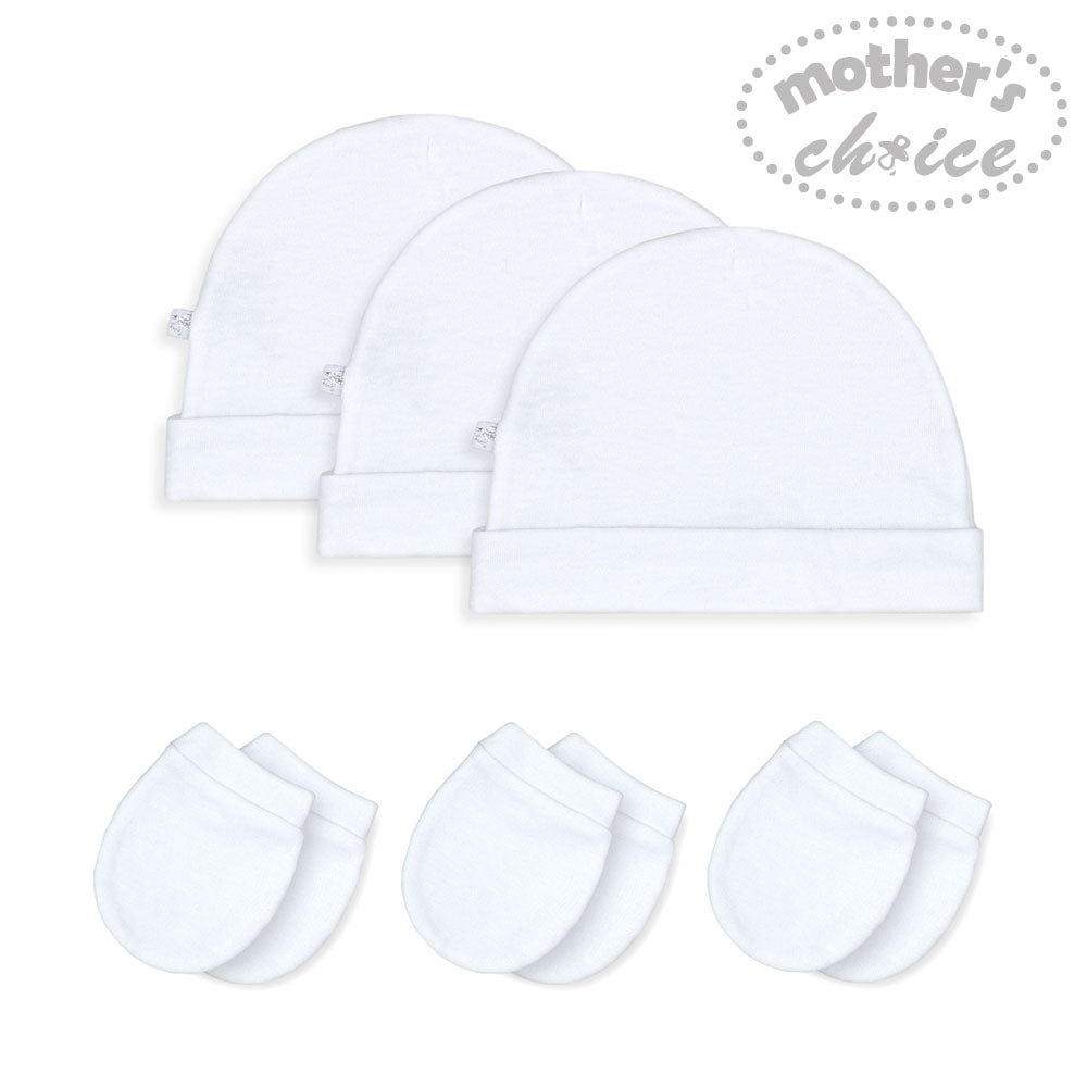 Motherschoice Infants Hats + Mittens Pack of 6 White IT2832