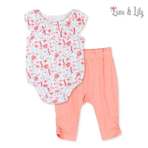 Luna & Lily Infant Girls 2 Pcs Floral Set- Sleeveless Bodysuit + Leggings IT3168